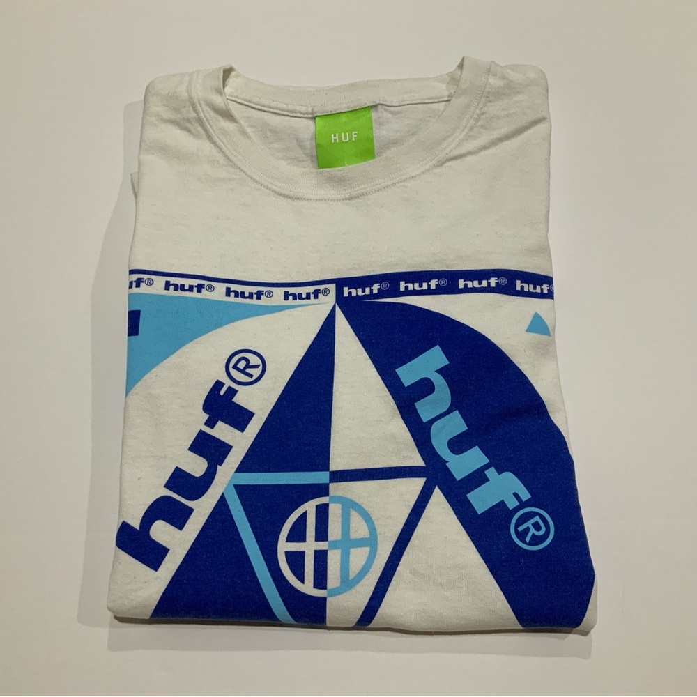 HUF White and Blue Short Sleeve Tee with Geometric Design